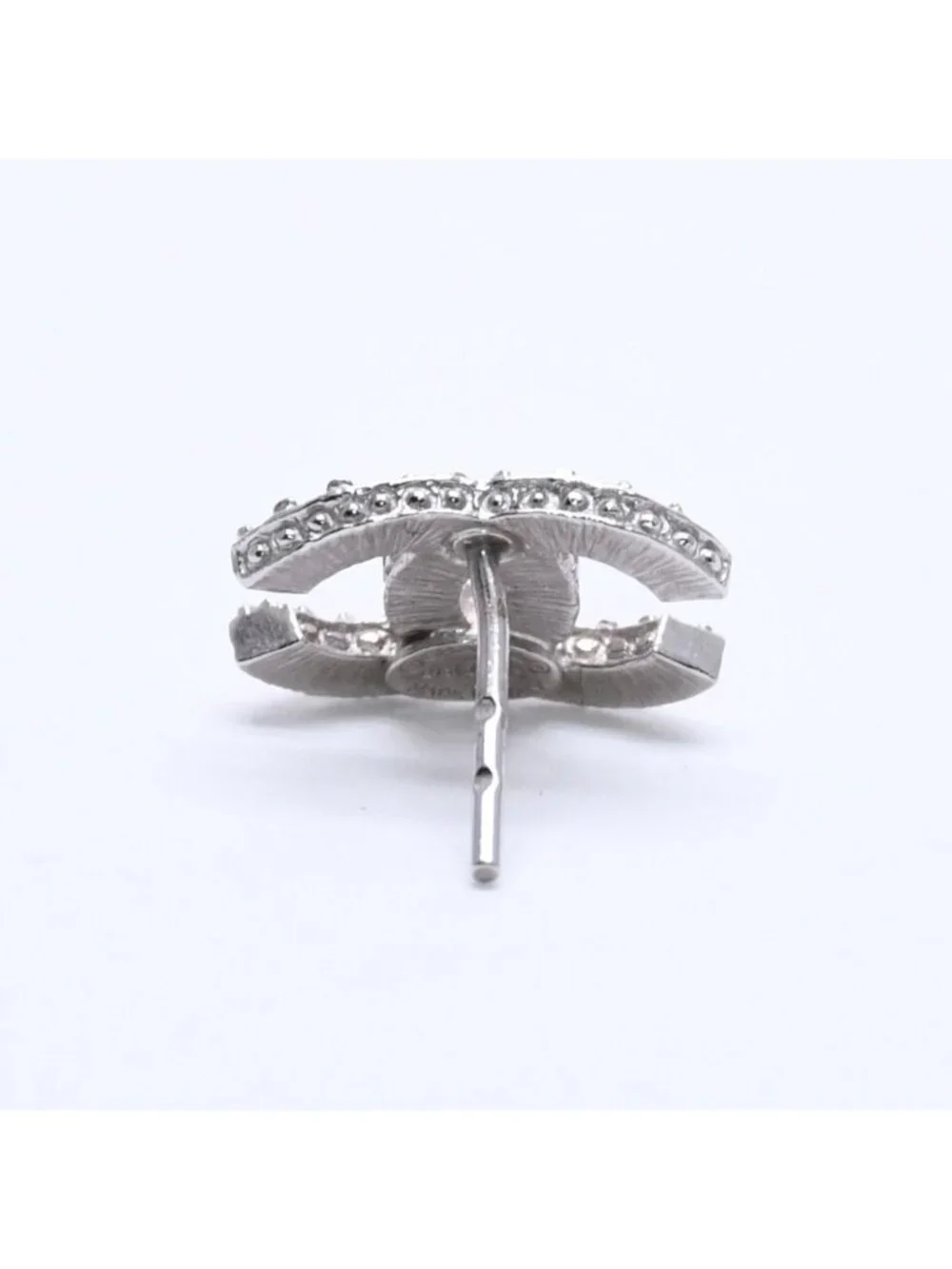 Chanel CC Logo Earrings 15 Rhinestone Metal Silver Clear